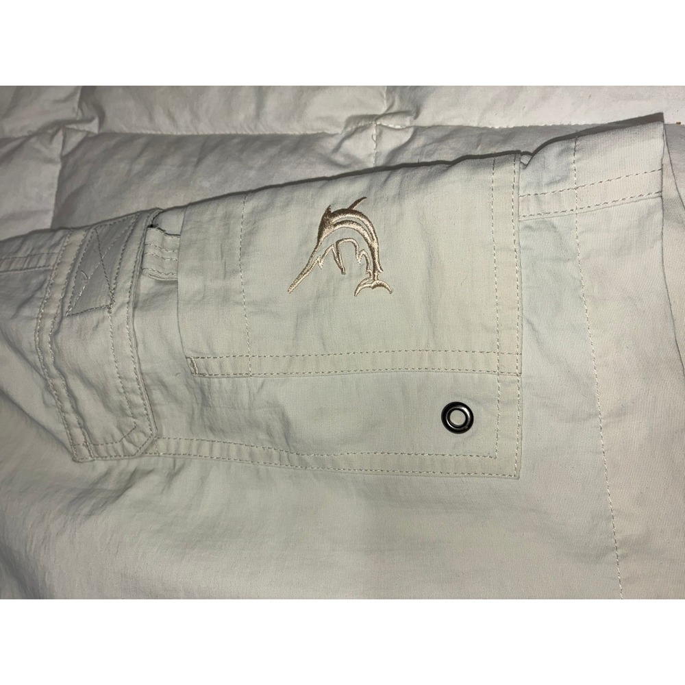 Reel Legends Mens Khaki Cargo Fishing Shorts Marlin Logo Tan Quick Dry Sz XL
